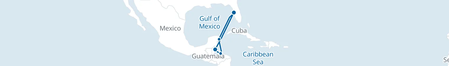 Route map of Coral Canopy – Cozumel, Roatan & Belize