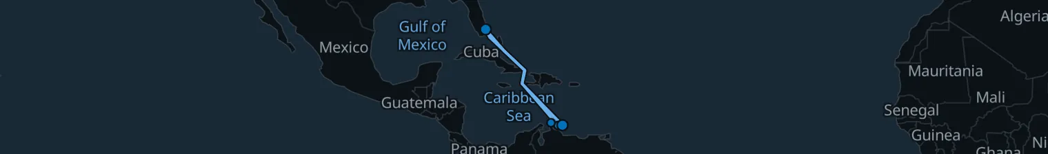 Route map of Tropical Escape – Aruba & Bonaire