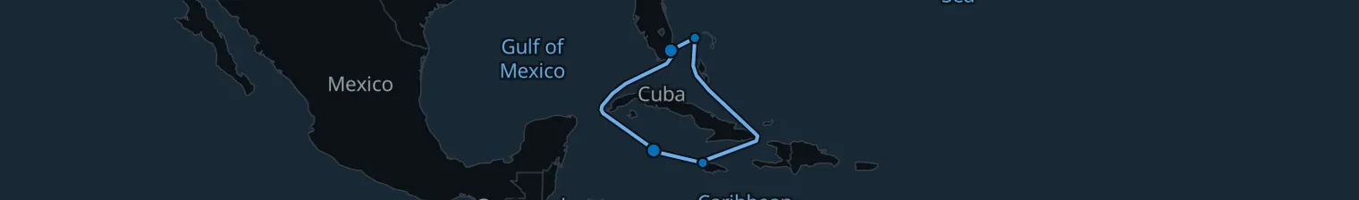 Route map of Tropical Escape – Bahamas & Jamaica