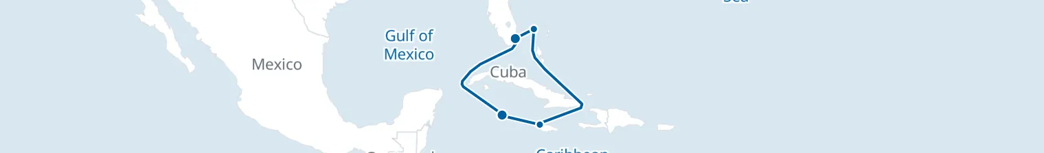 Route map of Tropical Escape – Bahamas & Jamaica