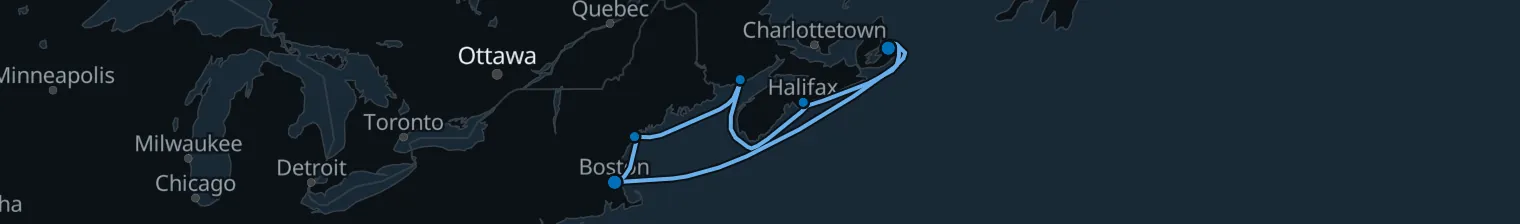 Route map of Baywatch Dawn – Acadian Tides