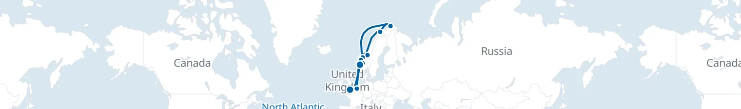 Route map of Aurora’s Veil – Norwegian Fjords & Arctic Glow