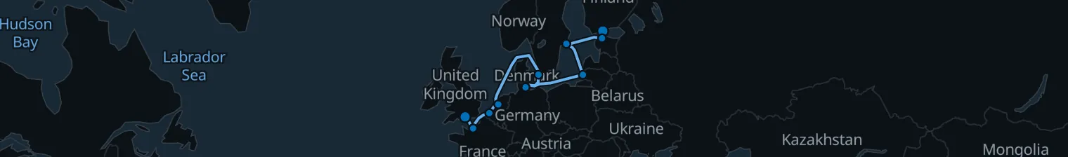 Route map of Nordic Tide – Baltic to British Isles