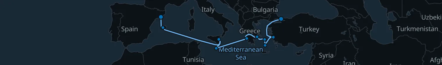 Route map of Turquoise Thread – Istanbul to Barcelona