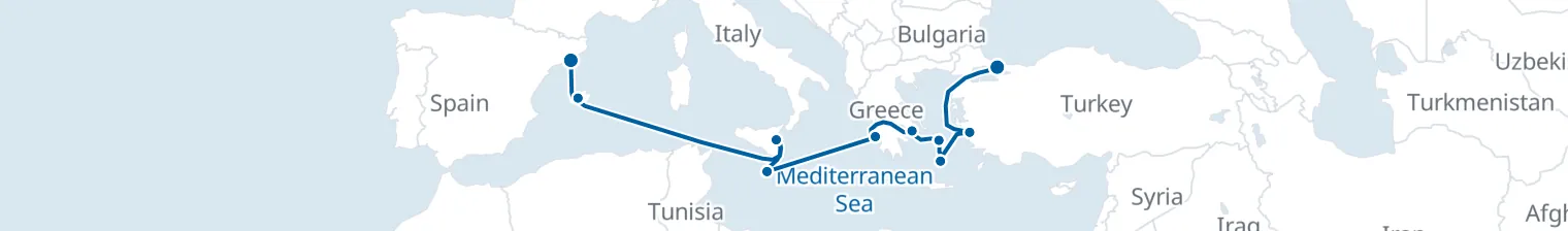 Route map of Turquoise Thread – Istanbul to Barcelona