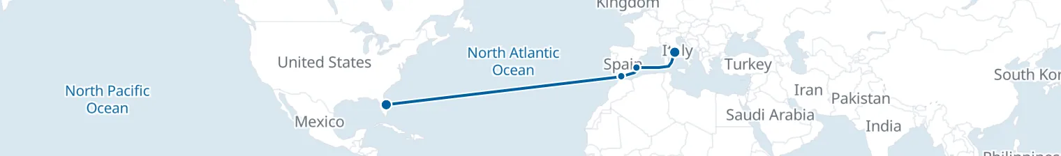 Route map of Transatlantic Tide – Gibraltar & Rome