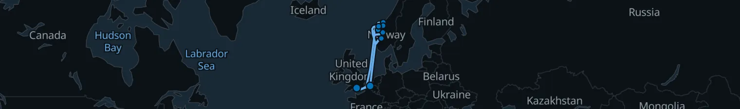 Route map of Fjordlight Odyssey – Norwegian Coast & Bruges