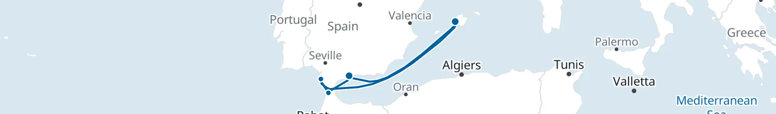Route map of 7 nights - Fascination Mediterranean - from/to Palma