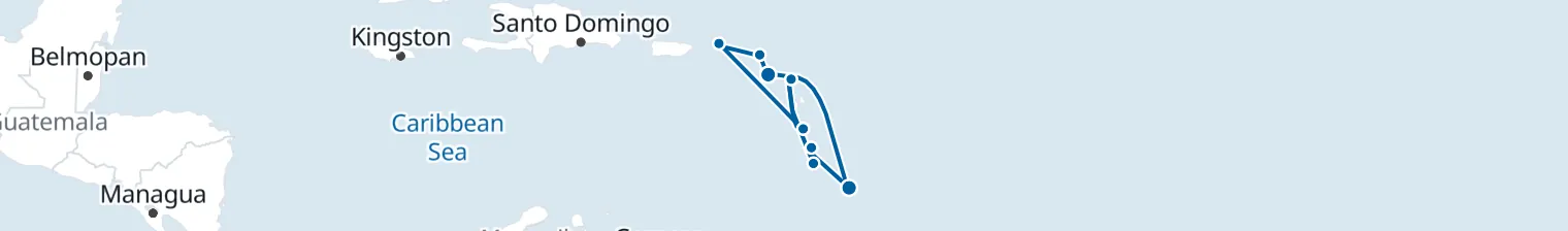 Route map of Saltwind Odyssey – Caribbean’s Hidden Gems