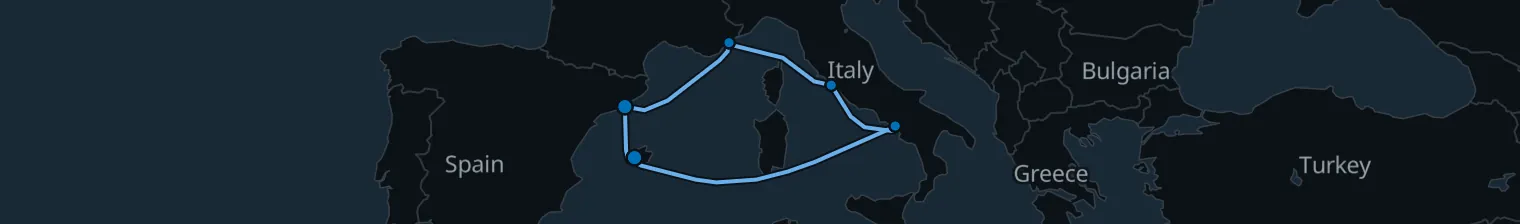 Route map of Sunlit Labyrinth – Barcelona & Provence