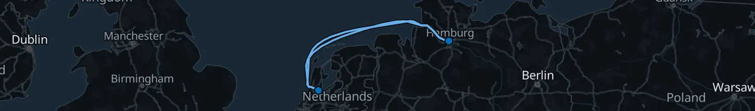 Route map of Dutch Canal Drift – Hamburg & Amsterdam