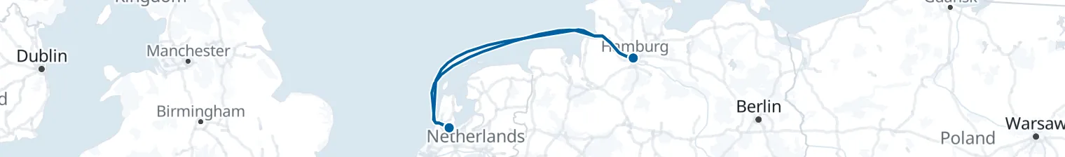 Route map of Dutch Canal Drift – Hamburg & Amsterdam