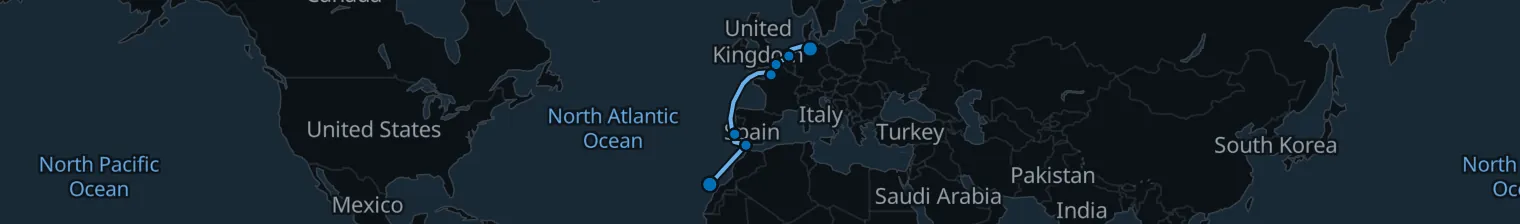 Route map of Tide & Terracotta – Lisbon, Cádiz & Canaries