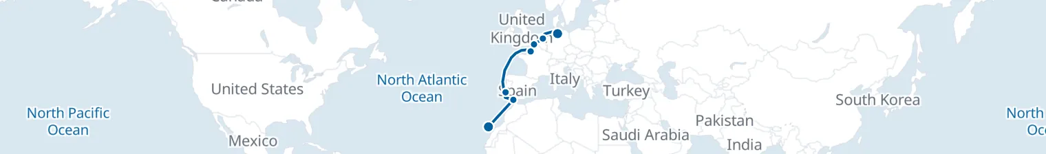 Route map of Tide & Terracotta – Lisbon, Cádiz & Canaries