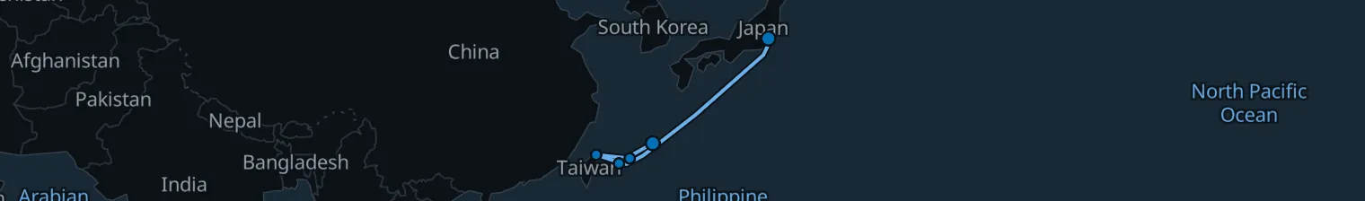 Route map of Subtropical Ryukyu – Keelung & Ishigaki