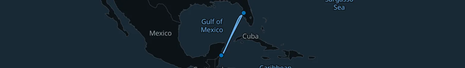 Route map of Tropical Escape – Costa Maya from Tampa
