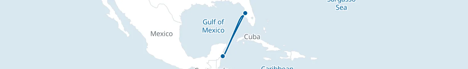 Route map of Tropical Escape – Costa Maya from Tampa