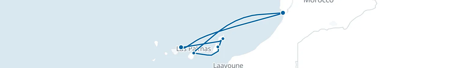 Route map of Sahara Winds – Lanzarote, Fuerteventura & Agadir