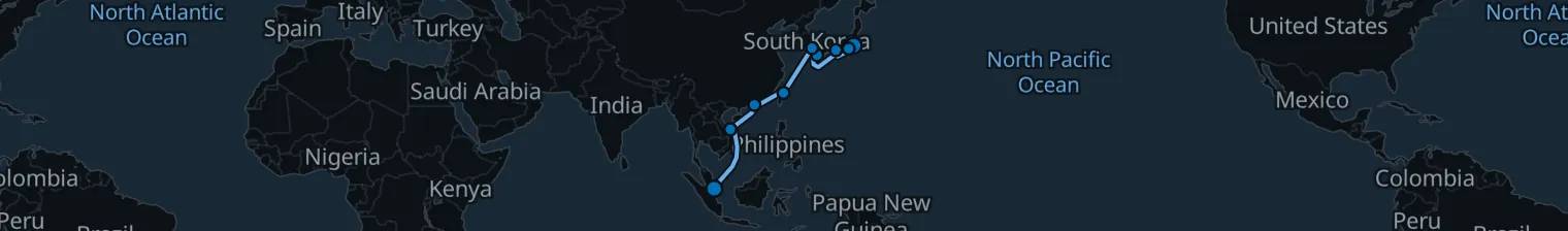 Route map of Silk Road Crossing – Tokyo to Singapore