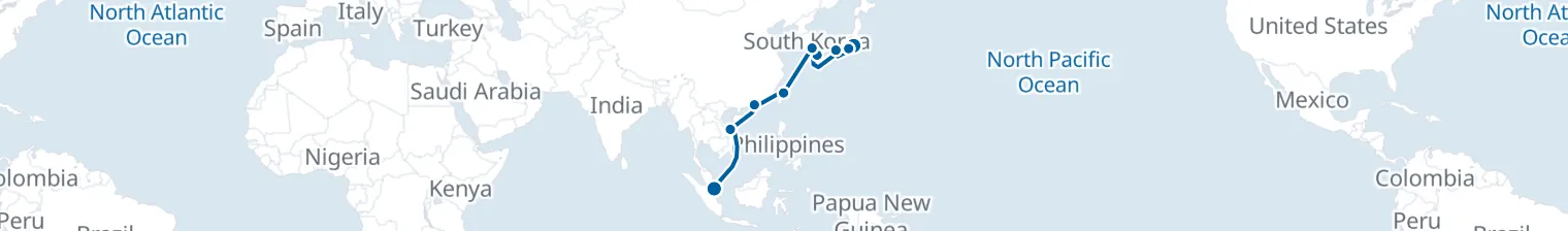 Route map of Silk Road Crossing – Tokyo to Singapore