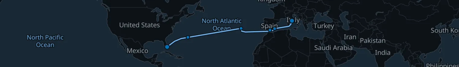 Route map of Transatlantic Tide – Rome from Fort Lauderdale