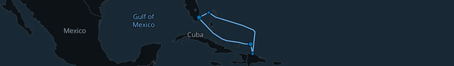 Route map of Tropical Getaway – Grand Turk & Puerto Plata