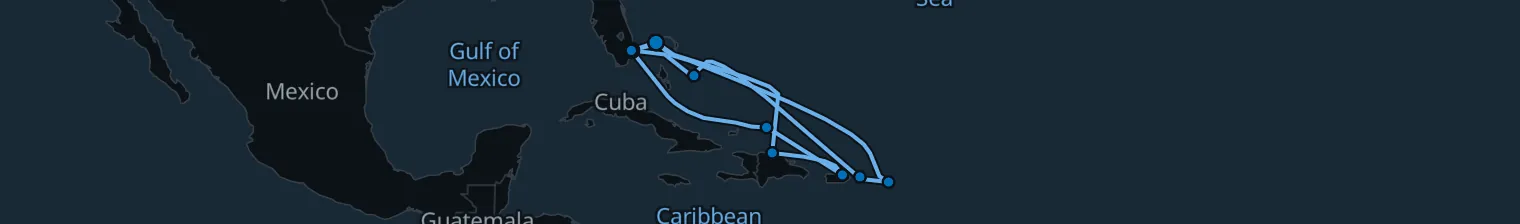 Route map of 15 Night Cruise from Fort Lauderdale