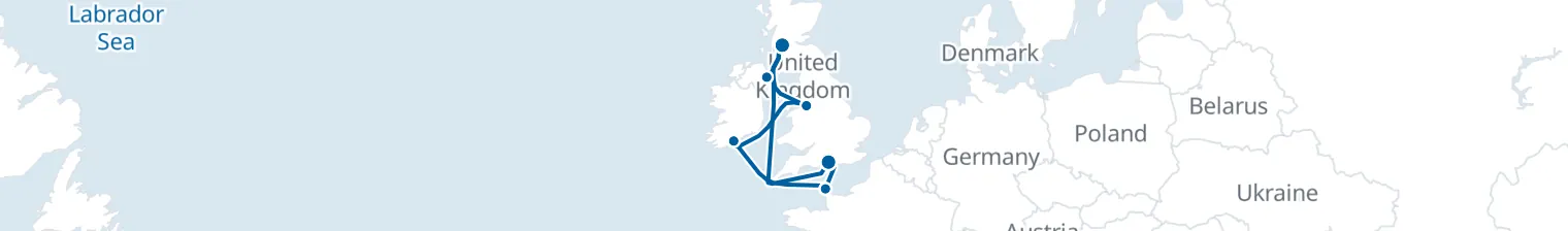 Route map of Mermaid’s Wake – Celtic Coast & Normandy