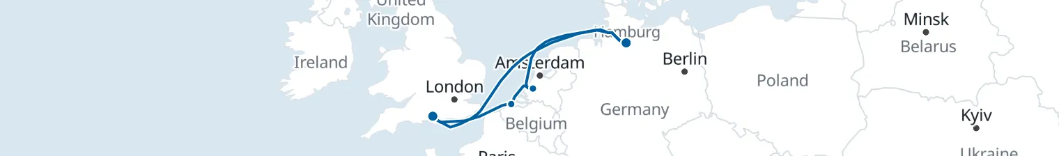 Route map of Meuse & Hanse – Bruges & Amsterdam