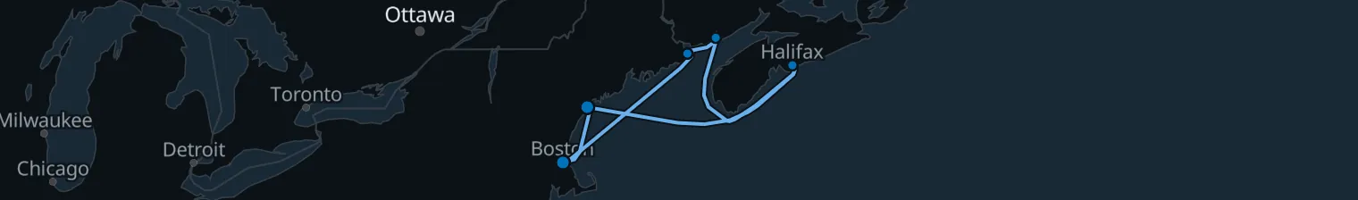 Route map of Tidebound Lighthouses – Maine’s Coast & Maritimes