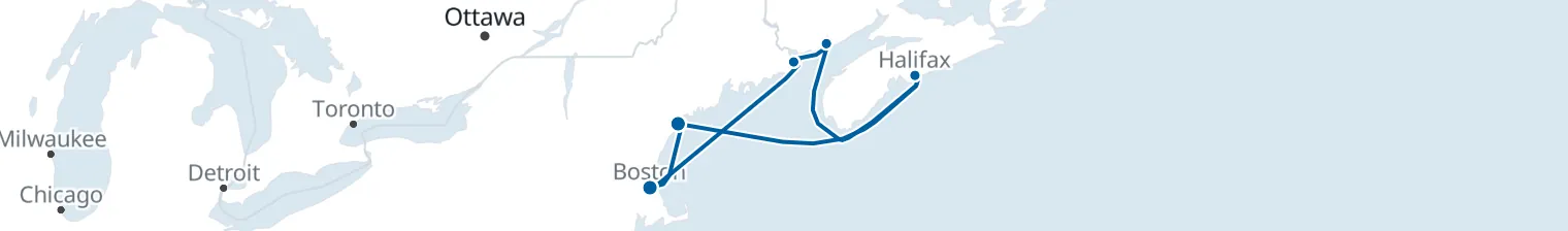 Route map of Tidebound Lighthouses – Maine’s Coast & Maritimes