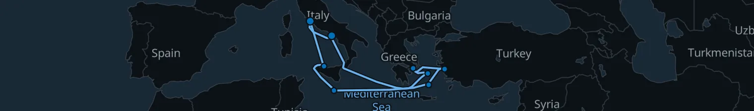 Route map of Saffron & Olive – Sicily to Santorini