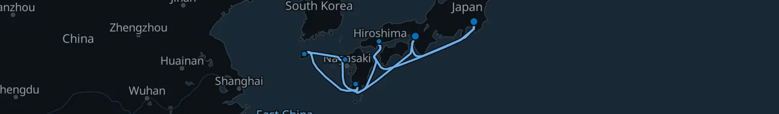 Route map of Spirited Temples – Hiroshima & Jeju Island