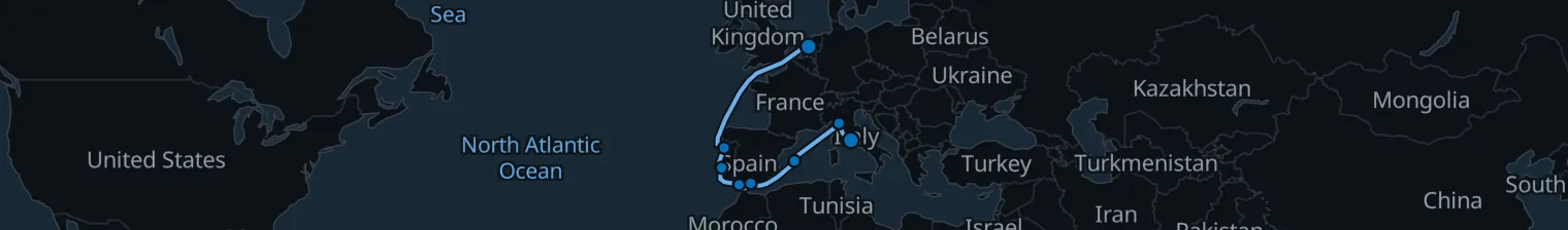 Route map of Silk Road Shores – Amsterdam to Rome