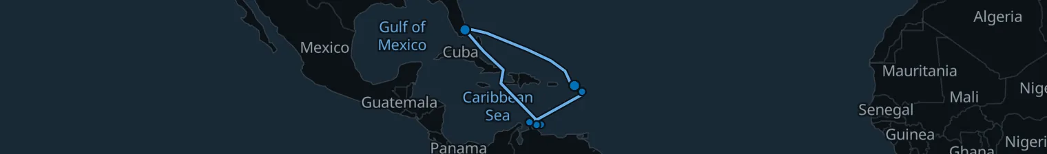 Route map of Pastel Gable Coast – Willemstad & Aruba