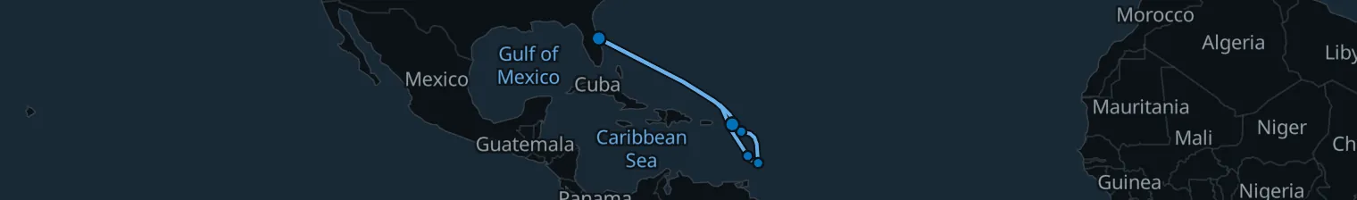 Route map of Caribbean Escape – Antigua, Barbados & St. Lucia