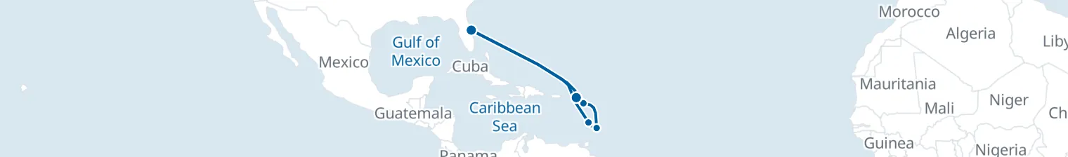 Route map of Caribbean Escape – Antigua, Barbados & St. Lucia