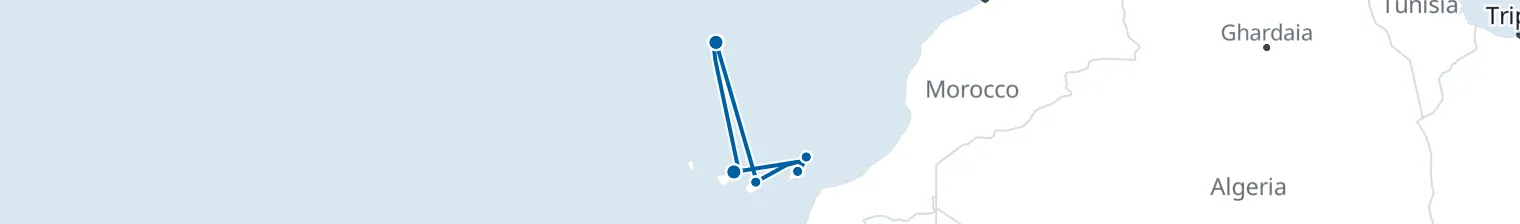 Route map of Volcanic Archipelagos – Lanzarote, Fuerteventura & Madeira