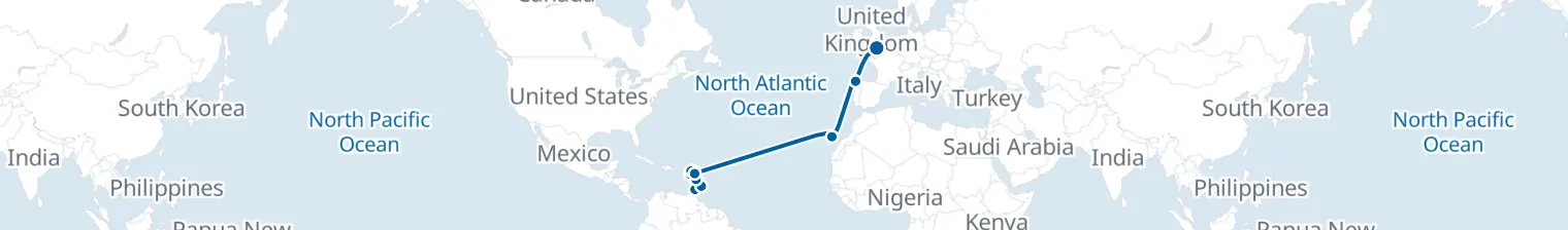 Route map of Island Tide & Atlantic Crossing – Caribbean to Iberia
