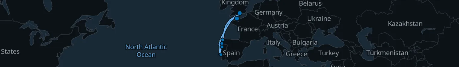 Route map of Tideborn Whirl – Iberia’s Silver Coast