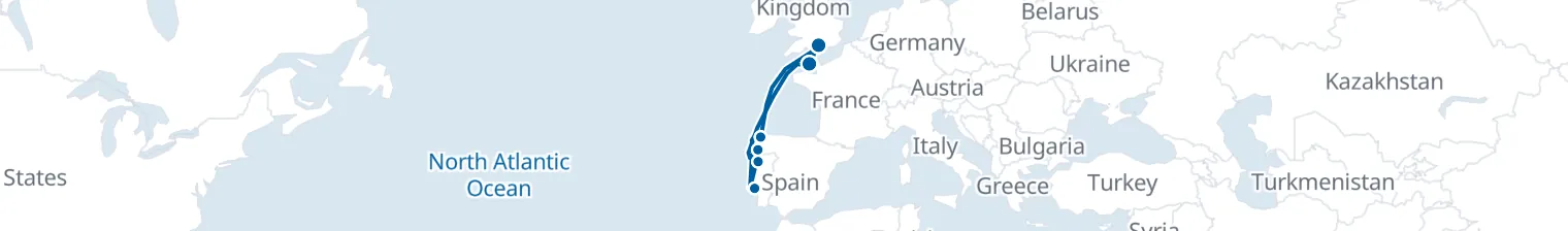 Route map of Tideborn Whirl – Iberia’s Silver Coast