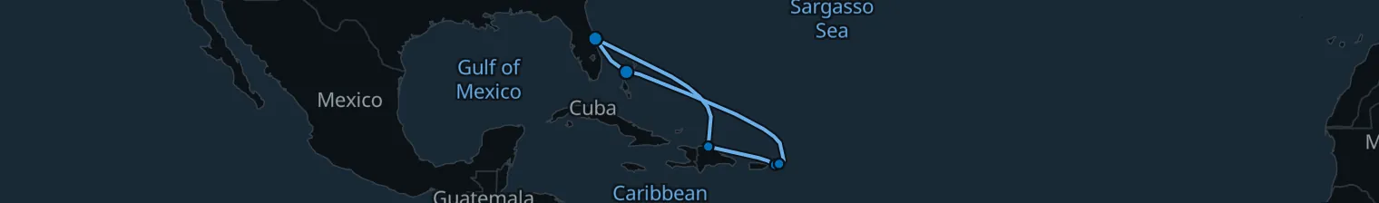 Route map of Siren’s Wake – Amber Cove & BVI