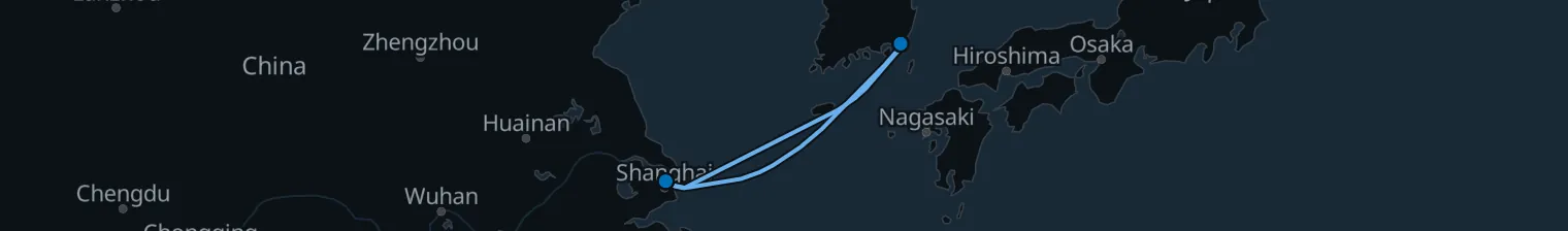 Route map of Silk Tide – Shanghai & Busan