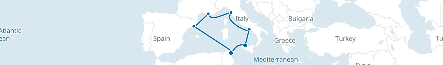 Route map of Sicilian Current – Marseille & Barcelona
