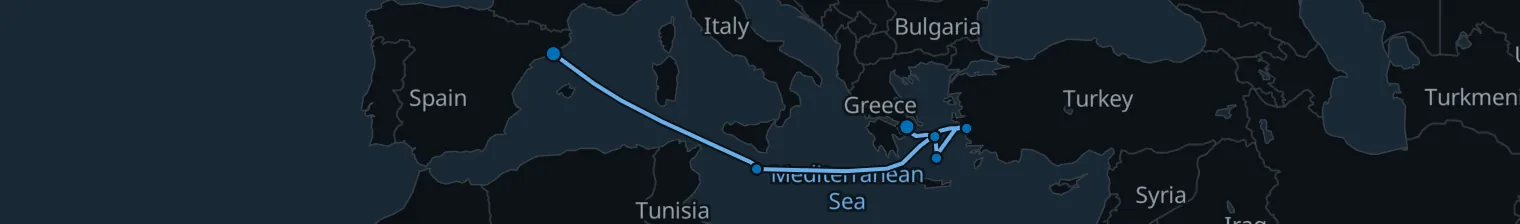 Route map of Ionian & Adriatic Whisper – Mykonos & Santorini