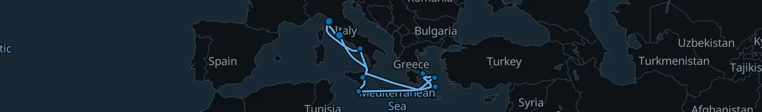 Route map of Sunken Amphora – Aegean & Malta