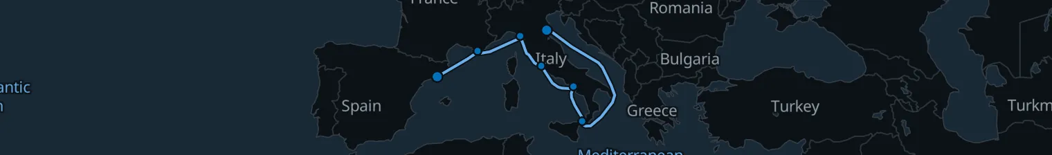 Route map of Ink & Olive Run – Barcelona to Ravenna