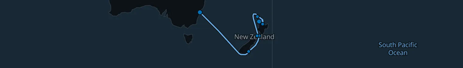 Route map of Southern Tidesweep – Sydney to Auckland