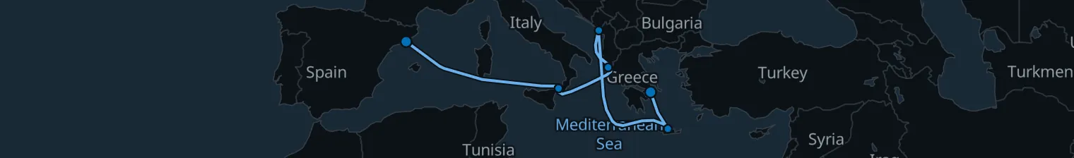 Route map of Sunken Amphora – Iraklion, Corfu & Messina