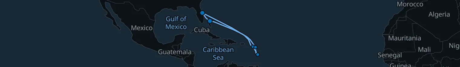 Route map of Caribbean Currents – Basseterre to St. John’s